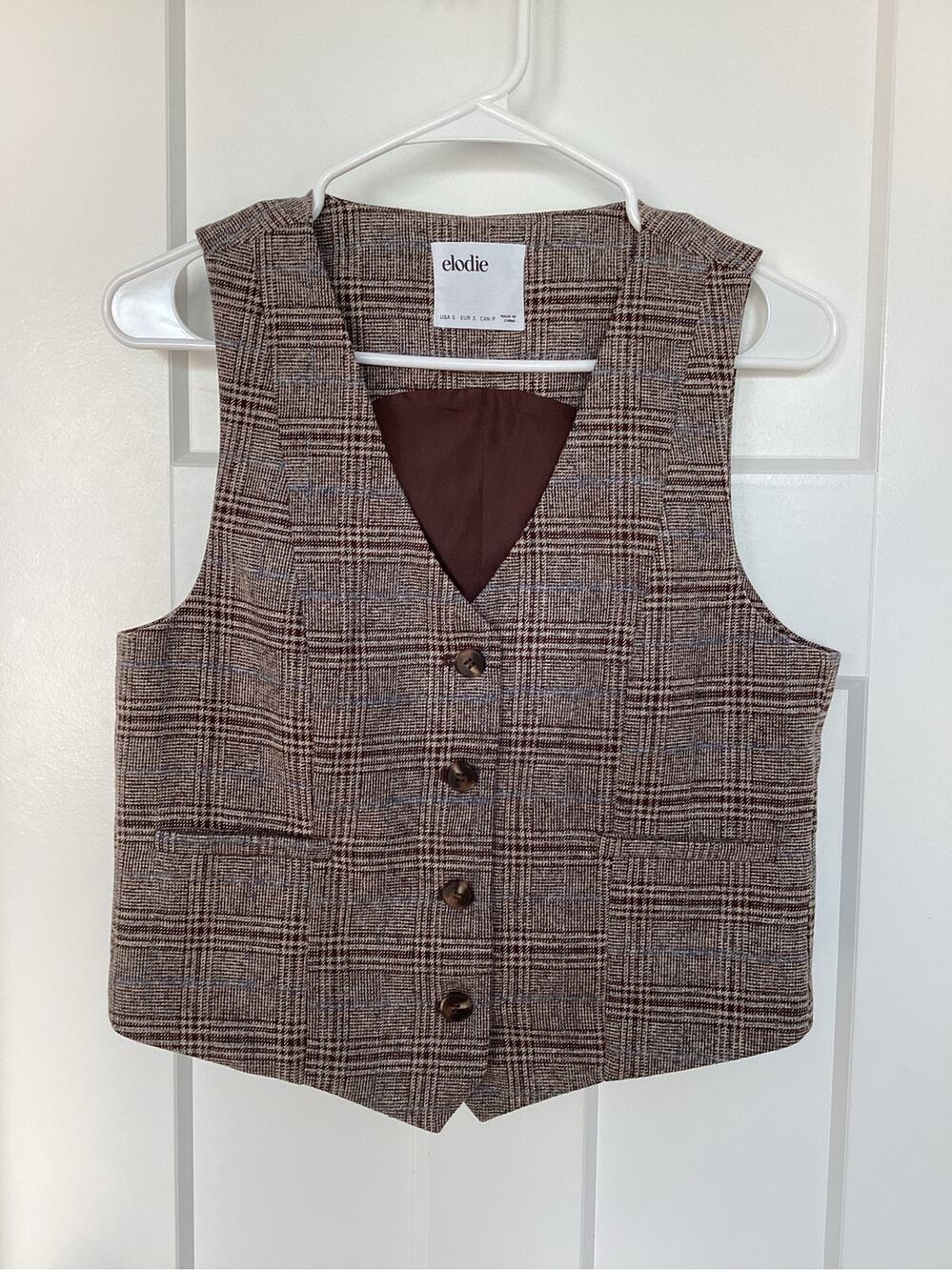 Elodie Anthropologie Brown Plaid Tailored Vest, womens Size Small vall